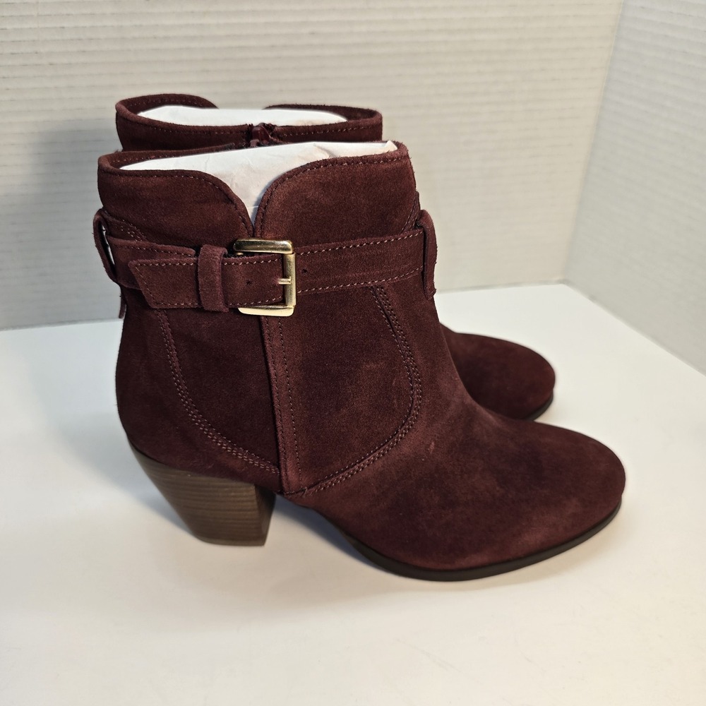 Women’s Suede Ankle Boots in Burgundy with Buckle
